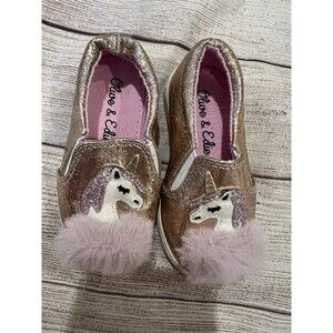 Olive & Edie Gold Sneakers Shoes Unicorn Slip-ons Girls Toddler Size 5